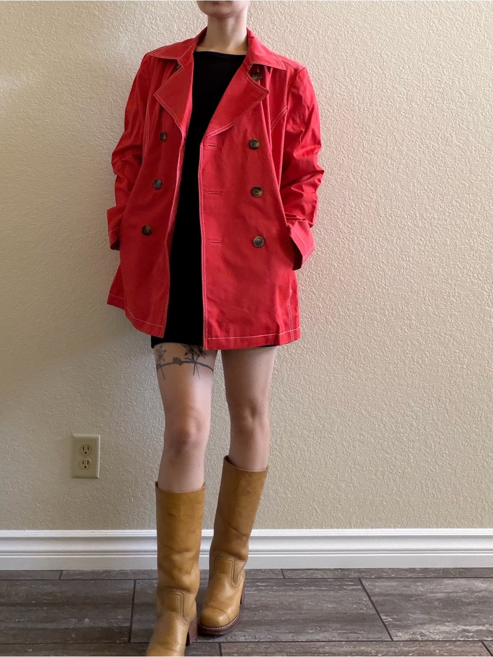 NWOT VTG 90s Michael kors Red orange Double-Breasted mid length rain Trench Coat
